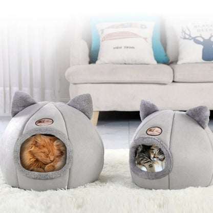 Pet Bed With Cat Ears, Cat Bed for Small Medium Large Cats, Keep Warm in Winter,  Comfortable and Soft, Machine Washable