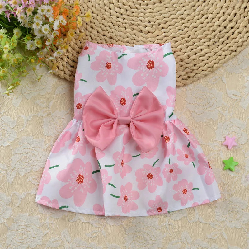 Fashion Cat Dresses With Bow, Cats & Small Dogs, Sphynx, Chihuahua, Fruit Flower Print Pet Clothes