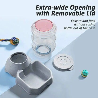 Automatic Pet Feeder, Water Dispenser, Dogs Cats, Self Feeding Gravity, Refill Easy Clean, 1 Gallon Durable Plastic, BPA-Free