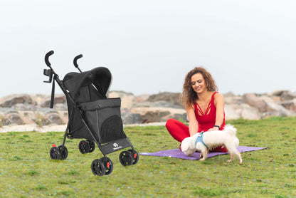 Pet Dog Stroller, 4 Wheels Puppy Stroller, Wheels Rotate with Brakes, Storage for Dogs Cats Travel, Pet Supplies Outdoor