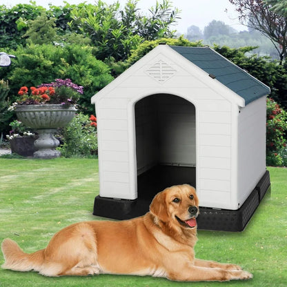 Weatherproof Plastic Dog House, Elevated Floor, For Small, Medium, and Large Dogs