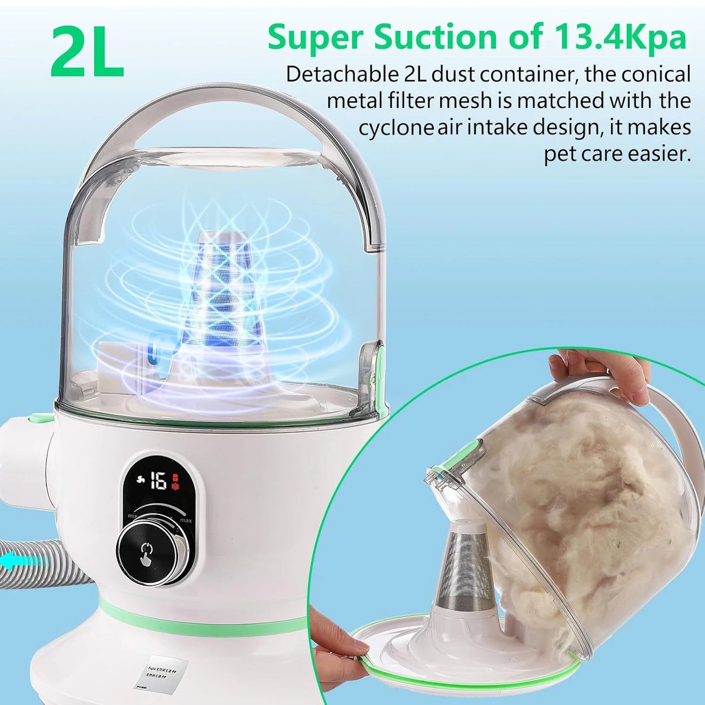 Deluxe Pet Grooming Kit, 2L Vacuum Suction 99% Pet Hair, Professional Quiet Dog Grooming, Vacuum Kit with 5 Grooming Tools