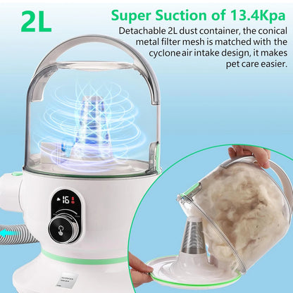 Deluxe Pet Grooming Kit, 2L Vacuum Suction 99% Pet Hair, Professional Quiet Dog Grooming, Vacuum Kit with 5 Grooming Tools