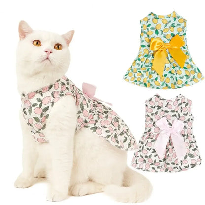 Beautiful Pet Skirt, Decorated Cat/Dog Skirt, Breathable Lemon Printing, Summer Dog Two-Legged Clothes