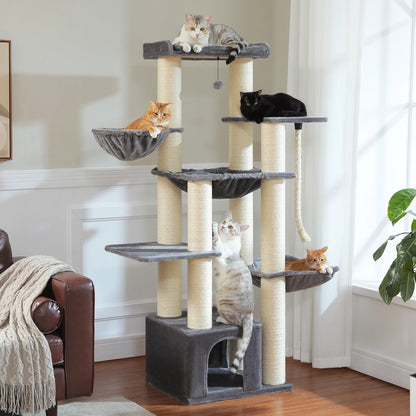 Large Cat Tree for Big Cats, Robust Cat Tower with Several Levels, Cat House Climbing Tree with Hammock ,11 Sisal Posts, Large Perch