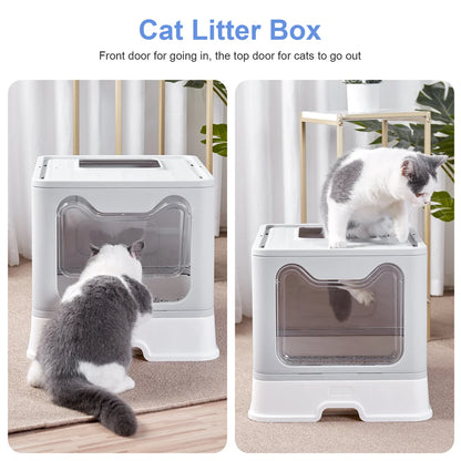 Easy Cleaning Cat Litter Box, Large Cat Pan Drawer, Anti-Splashing Cat Potty, Toilet Tray with Scoop.