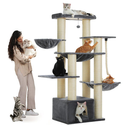 Large Cat Tree for Big Cats, Robust Cat Tower with Several Levels, Cat House Climbing Tree with Hammock ,11 Sisal Posts, Large Perch