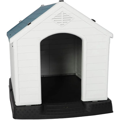 Weatherproof Plastic Dog House, Elevated Floor, For Small, Medium, and Large Dogs