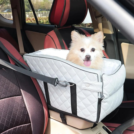 PU Center Console Dog/Cat Car Seat, Small Dogs Up to 12lbs, Portable Armrest Dog/Cat Booster Seat