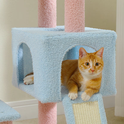Multi-Level Flower Cat Tree Tower with Sisal Scratch Posts, Ramp, Top Perch and Fluffy Ball, for Small to Medium Indoor Cat.