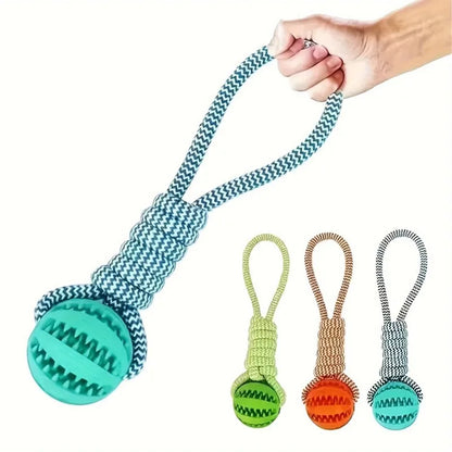 Durable Braided Rope, Pet Chew Toy Ball, Dental Cleaning & Treat Dispenser, Fetch & Tug Play, Small/Medium Dogs