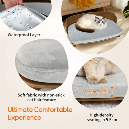 Elevated Pet Bed, Kitten Cat Sofa Bed, for Small Dogs, Solid Wood Legs and Bent Wood Backrest, Removable Washable Cover