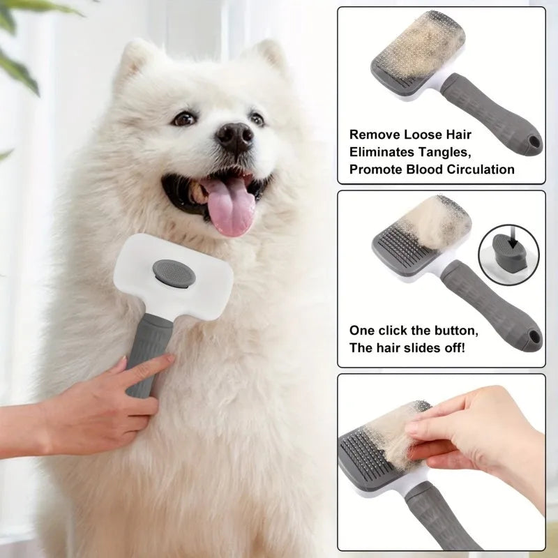 2-in-1 Pet Grooming Brush - Massaging Deshedder, Easy Cleanup