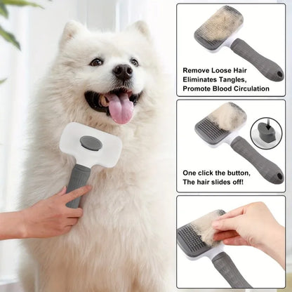 2-in-1 Pet Grooming Brush - Massaging Deshedder, Easy Cleanup