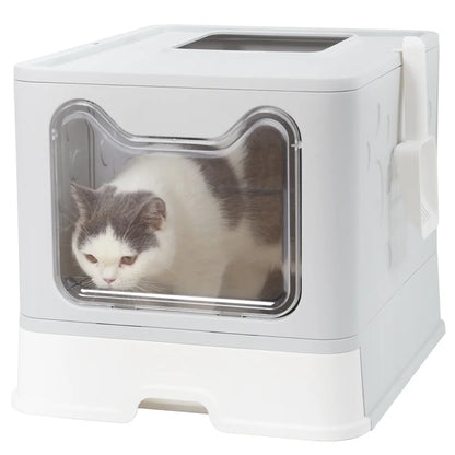Easy Cleaning Cat Litter Box, Large Cat Pan Drawer, Anti-Splashing Cat Potty, Toilet Tray with Scoop.
