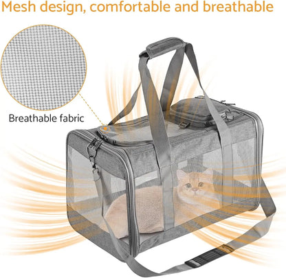 Airline-Approved Pet Carrier for Cats/Dogs, Soft Travel Bag with Breathable Honeycomb Board - Removable Support for Car/Air Travel
