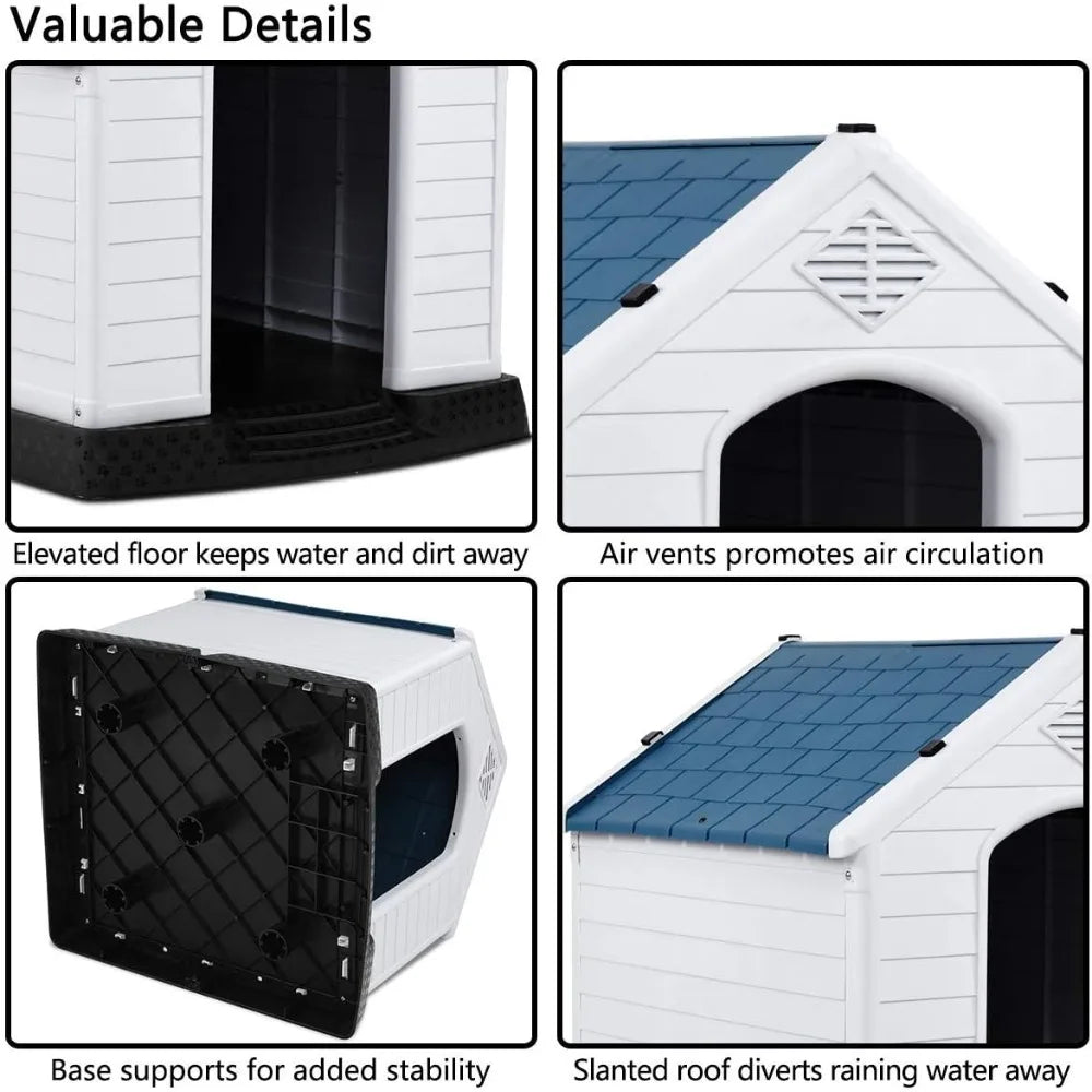 Waterproof Plastic Dog House, With Air Vents and Elevated Floor, Medium-Sized, For Outdoor Use, Easy Assembly