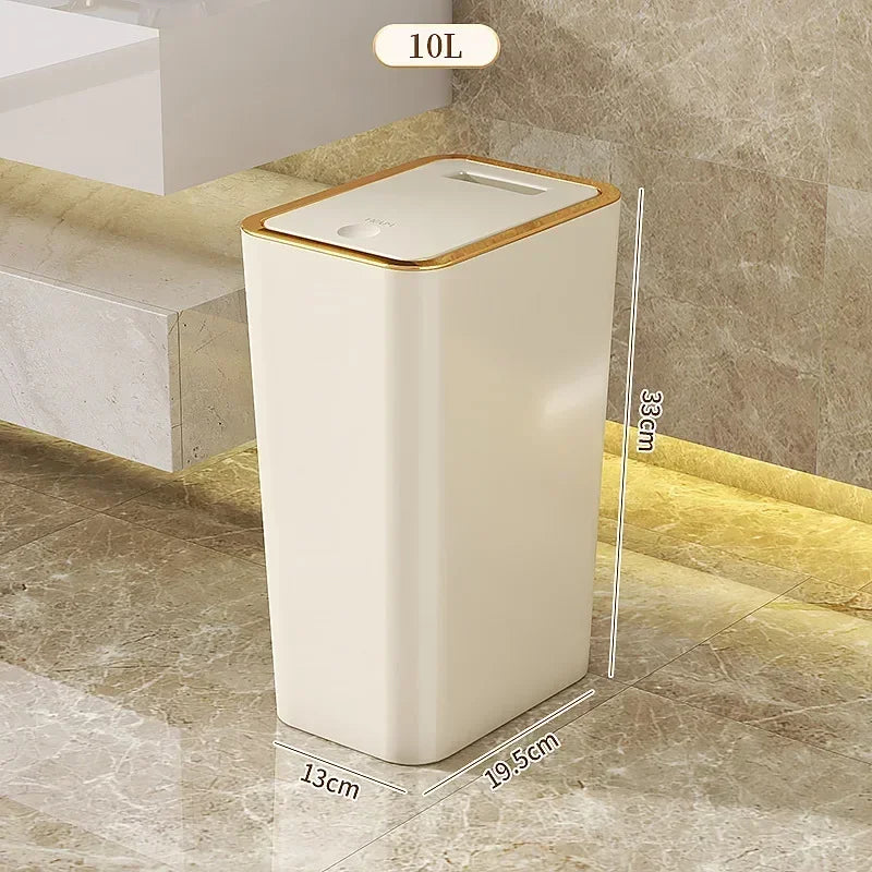 10L Odor Proof Trash Can, One-Touch Modern Design, Durable Plastic, Bathroom, Kitchen, Space Saving & Leakproof