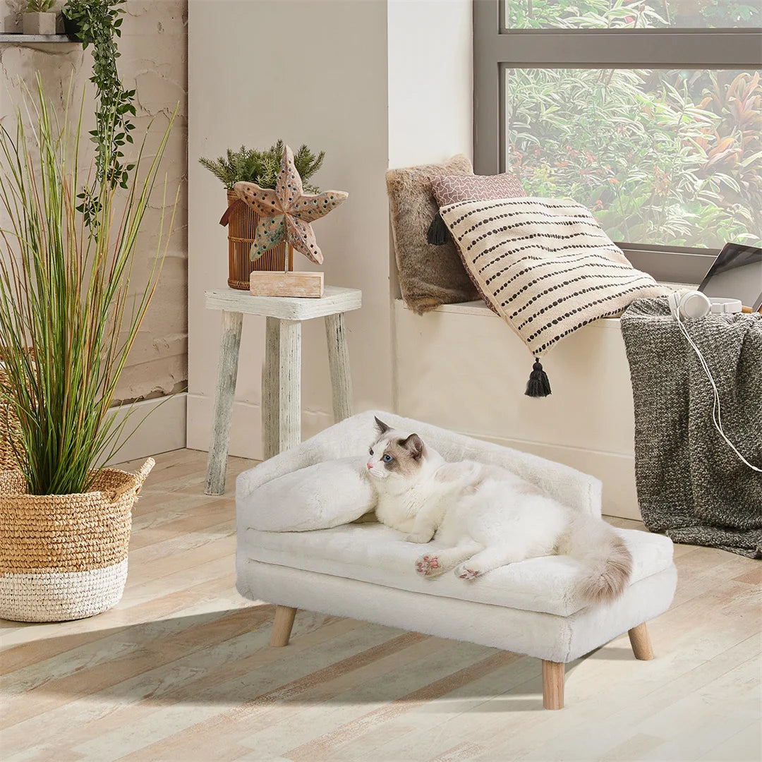 Dog Sofa Bed, Cat Cushion, L-Shape Soft Warm Nesting Couch, with Rubber Wooden Legs