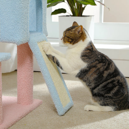 Multi-Level Flower Cat Tree Tower with Sisal Scratch Posts, Ramp, Top Perch and Fluffy Ball, for Small to Medium Indoor Cat.