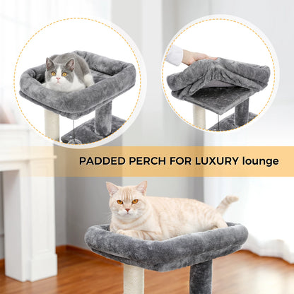 Small Tree Tower Cat with Scratching Pad, Two Large Condos, Cat Scratching Post, Indoor Kitten House, Two Colors