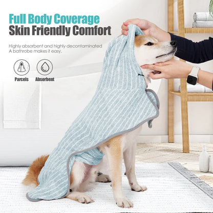 Pet Bathrobe Dog or Cat, Fast Water Absorbent Towel, for Large Medium Small Dogs, Soft Adjustable  Drying Coat