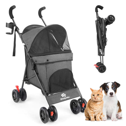 Pet Dog Stroller, 4 Wheels Puppy Stroller, Wheels Rotate with Brakes, Storage for Dogs Cats Travel, Pet Supplies Outdoor