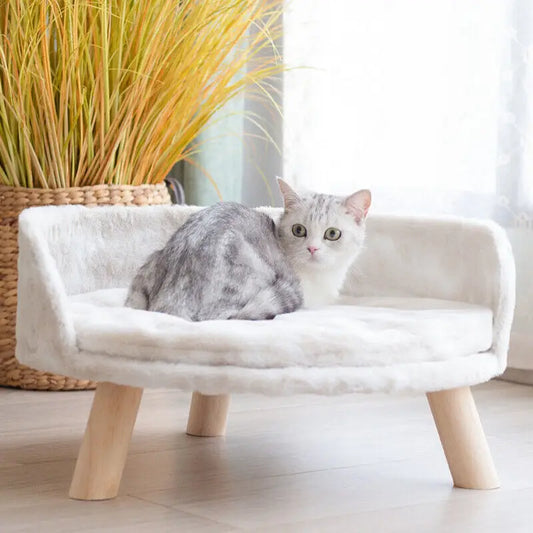 Luxury Soft Cat/Dog Bed, Warm Plush Fabric, Pet Nesting Chair/Bed, Washable Couch Wood Legs with Cushion Pad, For Small Pets