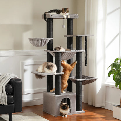 Large Cat Tree for Big Cats, Robust Cat Tower with Several Levels, Cat House Climbing Tree with Hammock ,11 Sisal Posts, Large Perch