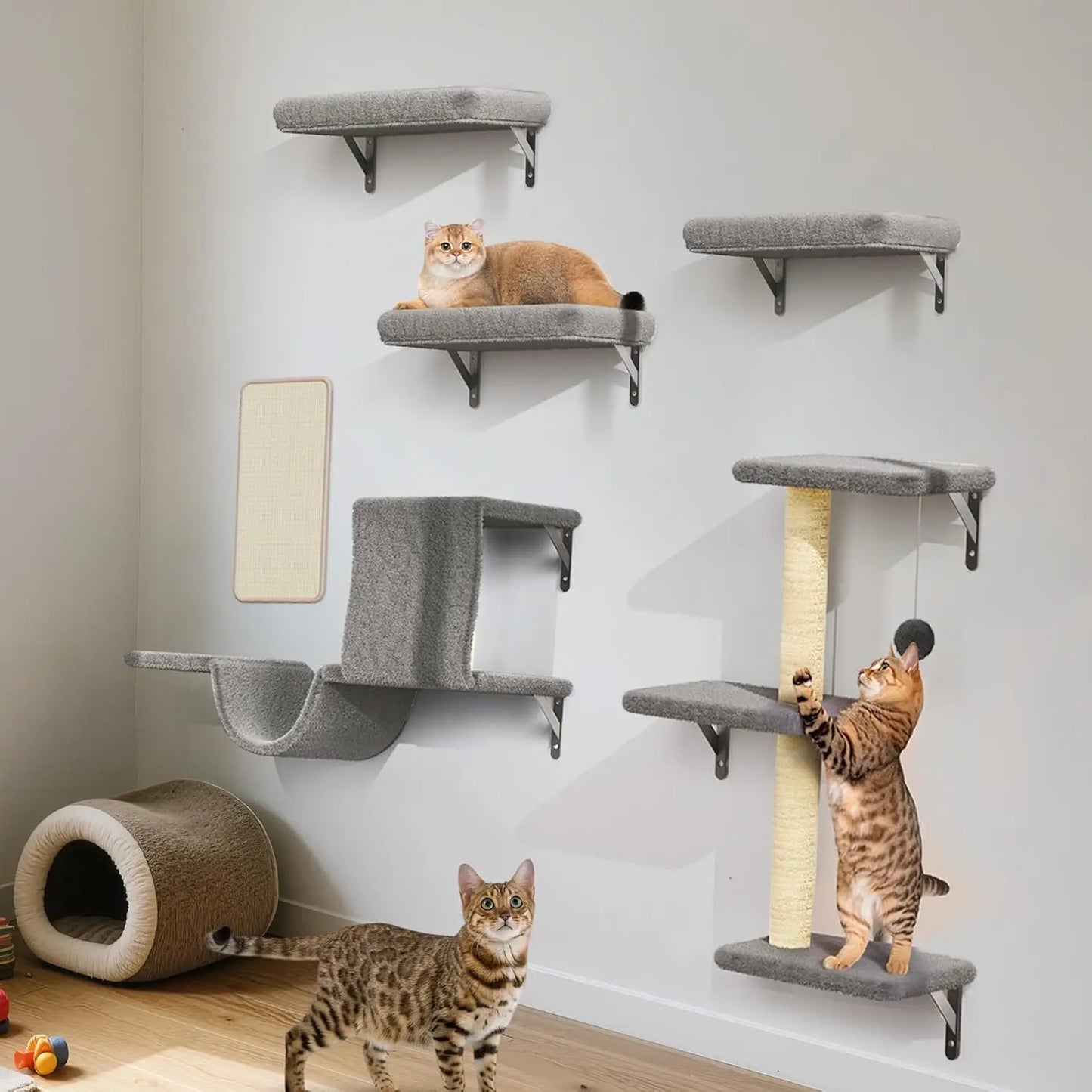 Cat Wall Shelves, Stable & Safe , 6 in 1 Wooden Cat Climber Walls