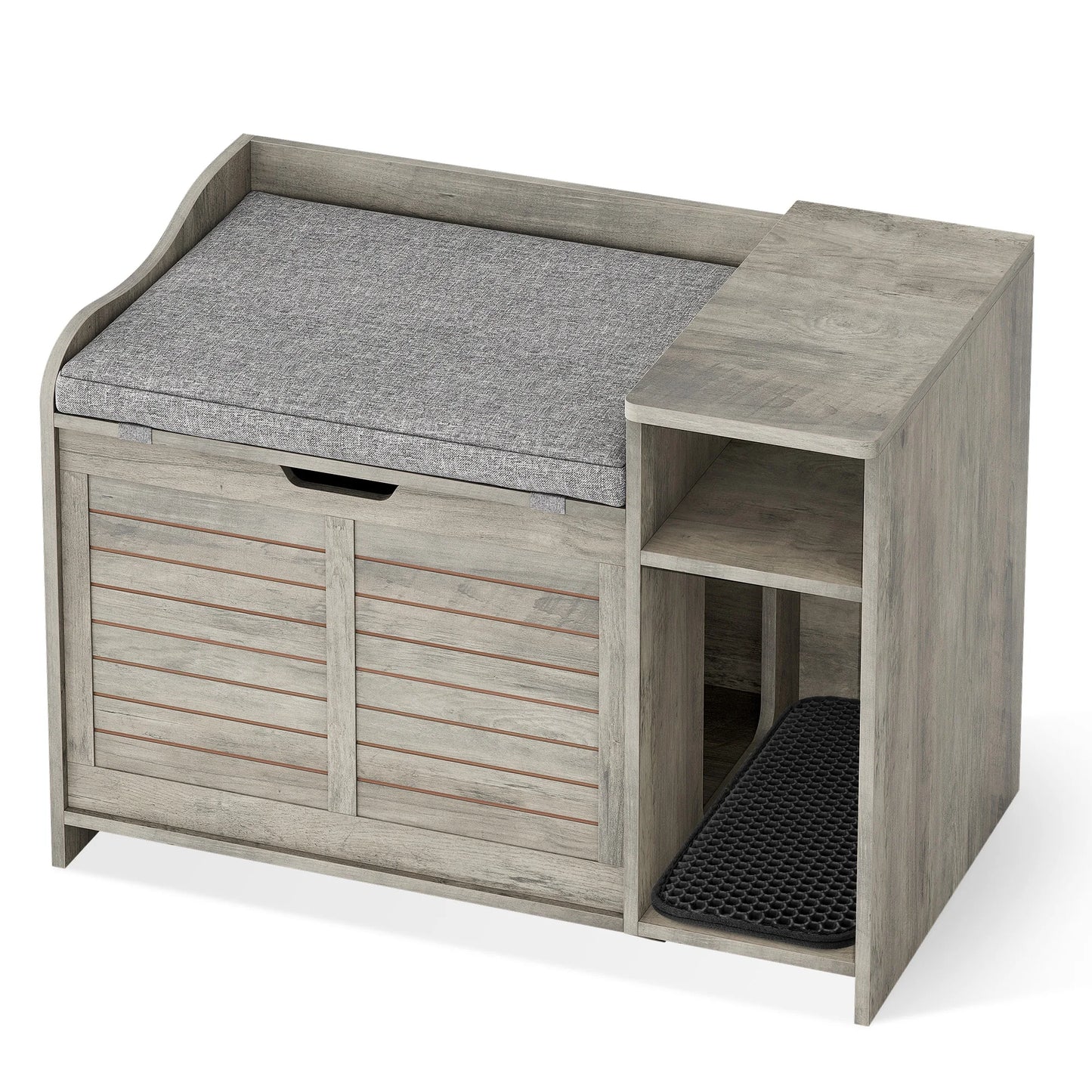 Hidden Cat Litter Box, Wood Enclosure, Pet Crate with Cat Scratch Pad