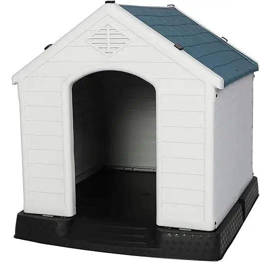 Weatherproof Plastic Dog House, Elevated Floor, For Small, Medium, and Large Dogs