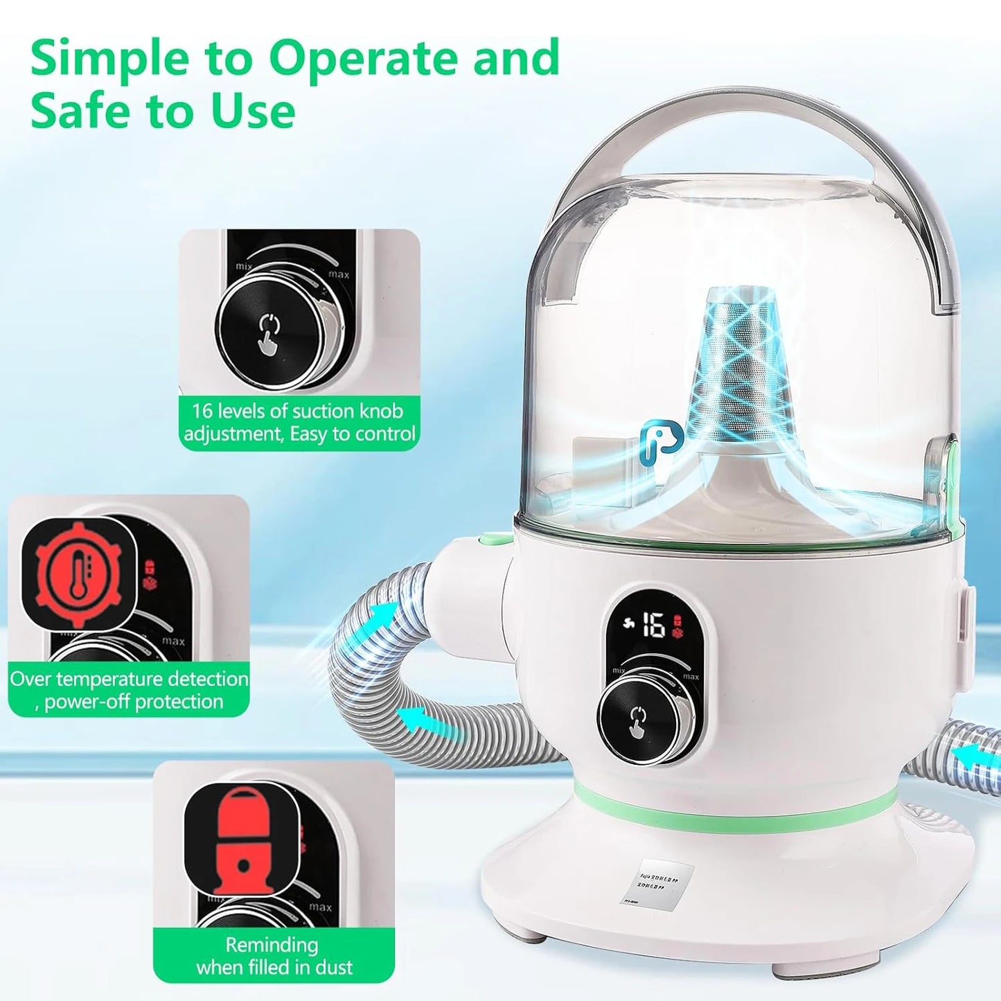 Deluxe Pet Grooming Kit, 2L Vacuum Suction 99% Pet Hair, Professional Quiet Dog Grooming, Vacuum Kit with 5 Grooming Tools