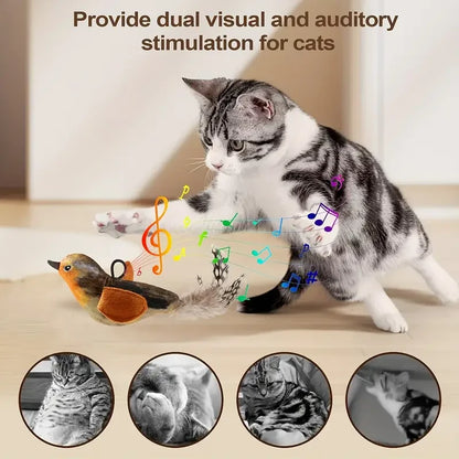Interactive Touch-Activated Flapping Bird. Cat Toy Plush Sparrow, Kicking Toy with Realistic Chirping Sound, Suitable for Exercise