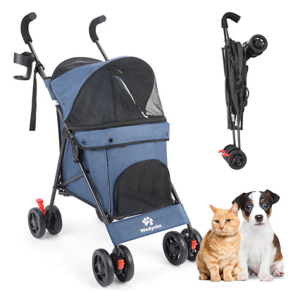 Pet Dog Stroller, 4 Wheels Puppy Stroller, Wheels Rotate with Brakes, Storage for Dogs Cats Travel, Pet Supplies Outdoor