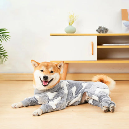 Soft Dog Pajama - 4 Legged Warm Fleece - Stretchable Dog Pajamas, Onesie Pet Pjs, Full Body Cover - Dog Jumpsuit Clothing