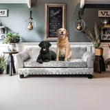 Deluxe Dog Couch Bed, Silver Dutch Velvet Upholstered Sofa Bed, Removable Cushion, for Medium to Large Dogs