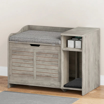 Hidden Cat Litter Box, Wood Enclosure, Pet Crate with Cat Scratch Pad