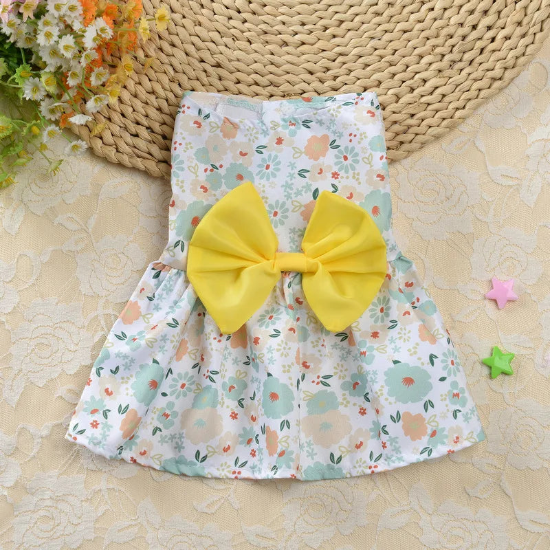 Fashion Cat Dresses With Bow, Cats & Small Dogs, Sphynx, Chihuahua, Fruit Flower Print Pet Clothes