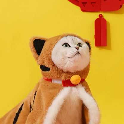 Cute Warm Cat Cloak Tiger-Shape, Winter Warm Hooded Coat, Pet Clothes, Pet Tiger Costume for Winter Cats