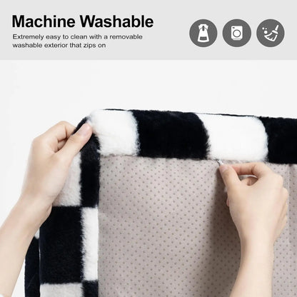 Pet Couch Bed 26×19×13 Inch, Washable Cat Bed, for Medium Small Dogs Cats up to 25 lbs, Fluffy Cat Couch Black White